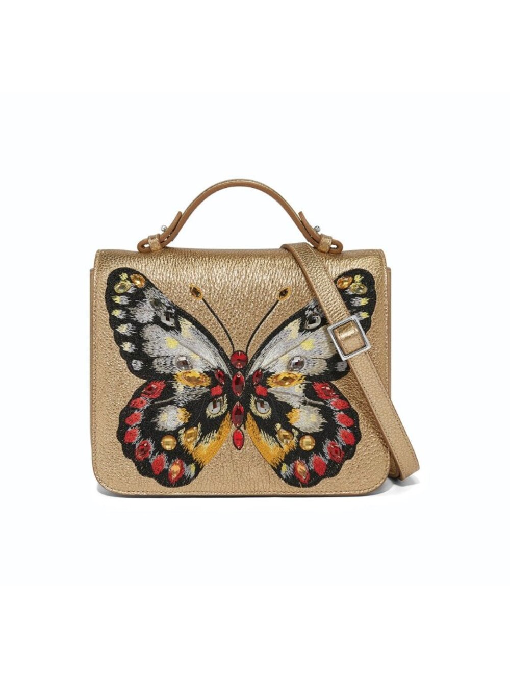 Brighton Sydney Butterfly Harmony Embroidered Flap Bag Gold #H4444G $550 NWT